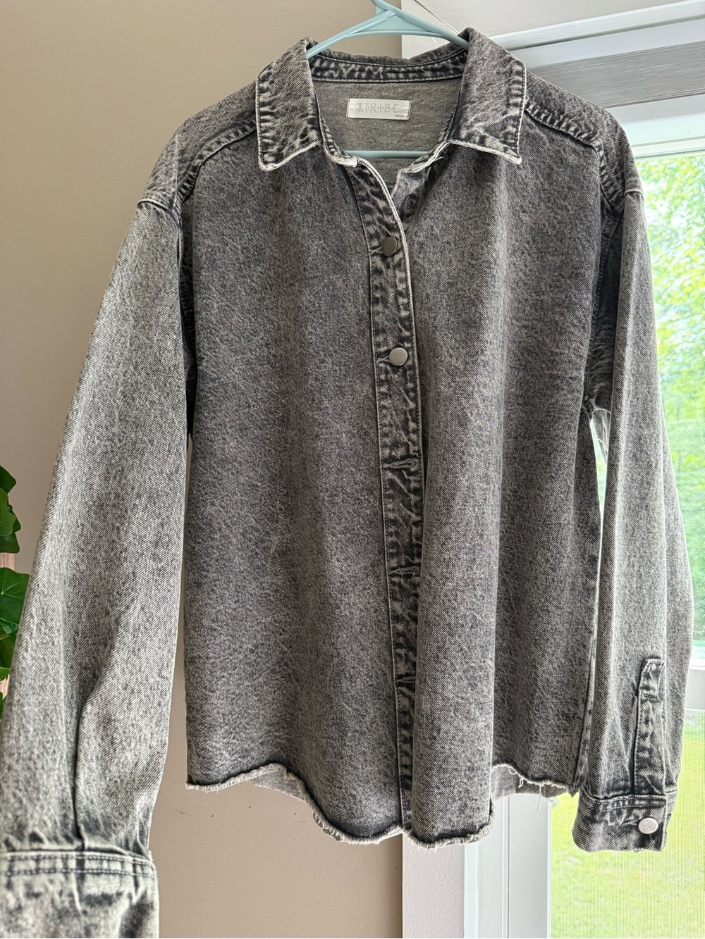 Black Stone-Wash Denim Jacket - distressed details!